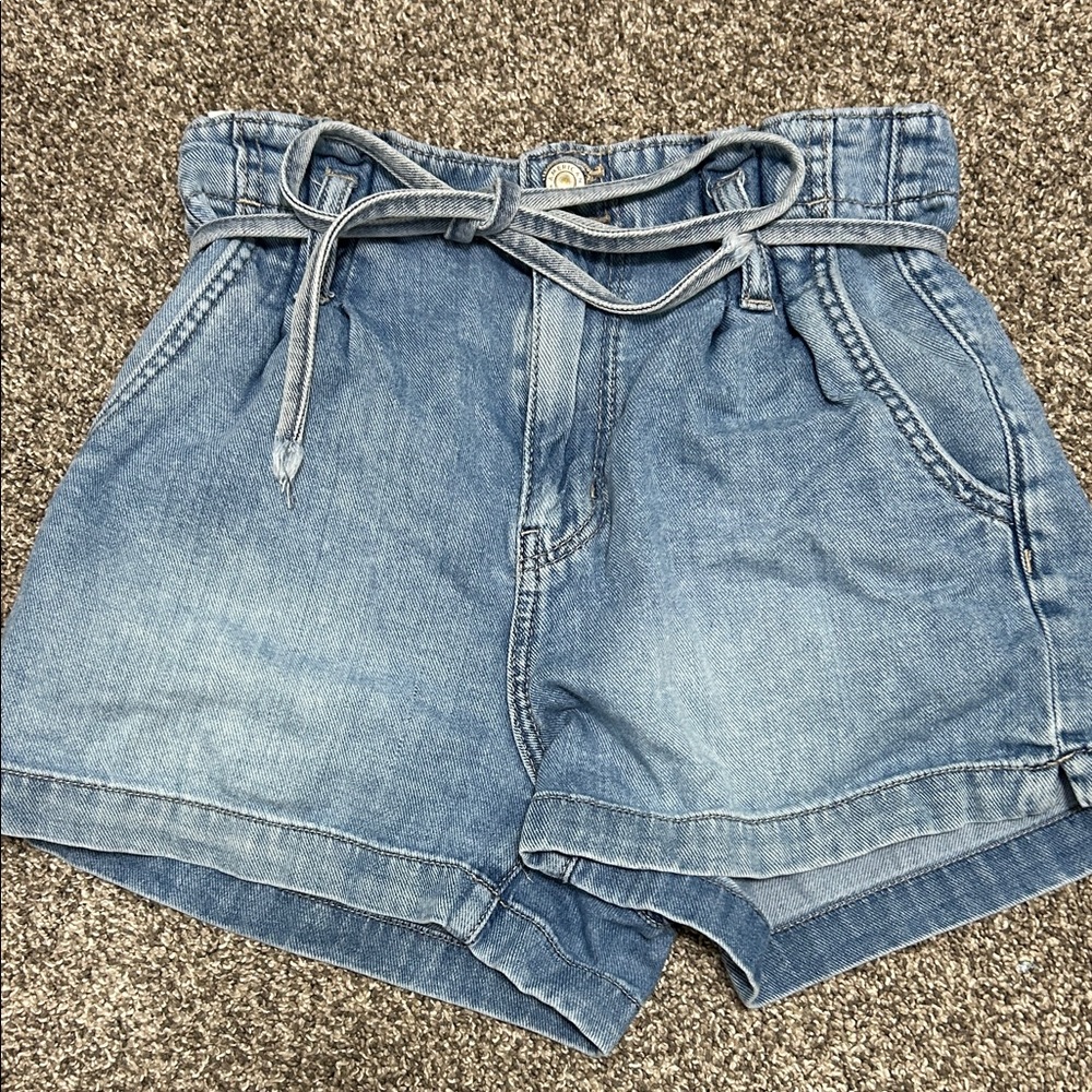 American Eagle Outfitters Light Blue Denim Paperbag Shorts with Tie